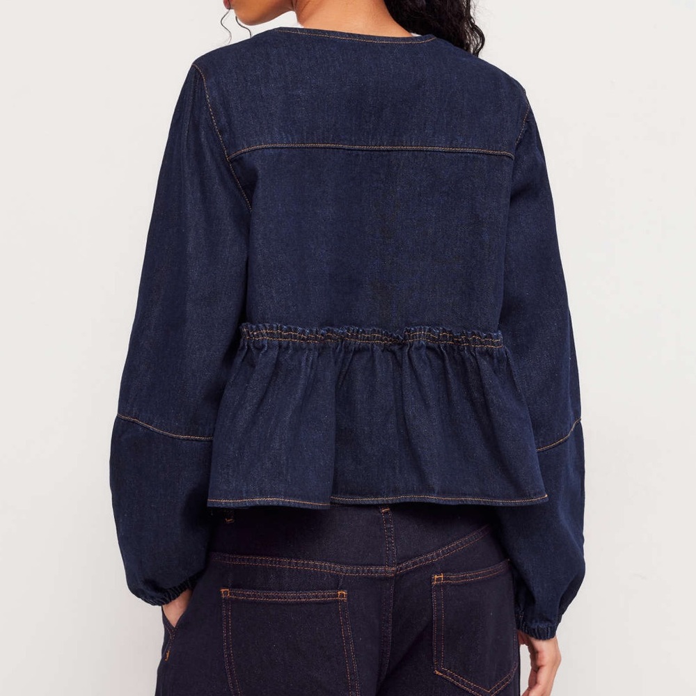 NEW WITHOUT TAGS Cider Dark Denim Blouse with Tie Details Size Small - Picture 2 of 6